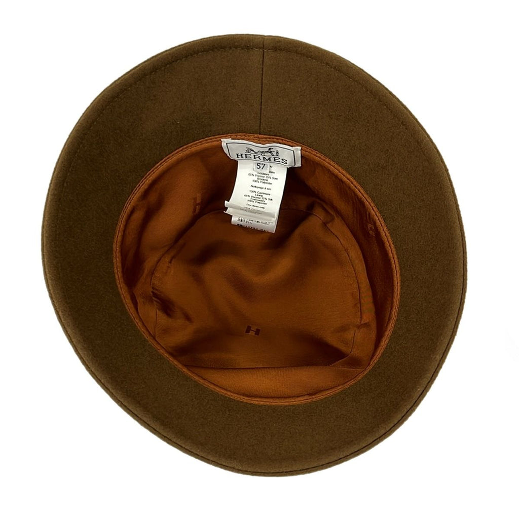 Hermes Hat 57 Dark Brown Embroidery Cashmere — view 4