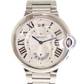 Cartier Baron Blue 2 Time Zone Watch Stainless Steel Silver Swiss Quartz White