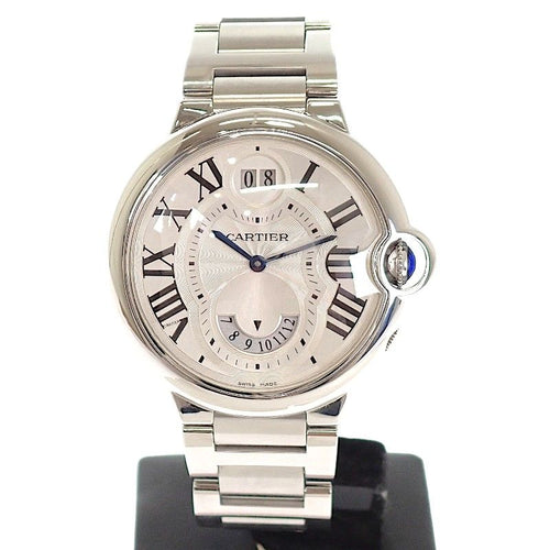 Cartier Baron Blue 2 Time Zone Watch Stainless Steel Silver Swiss Quartz White — view 2