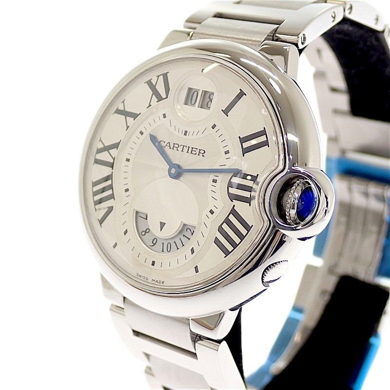 Cartier Baron Blue 2 Time Zone Watch Stainless Steel Silver Swiss Quartz White — view 3
