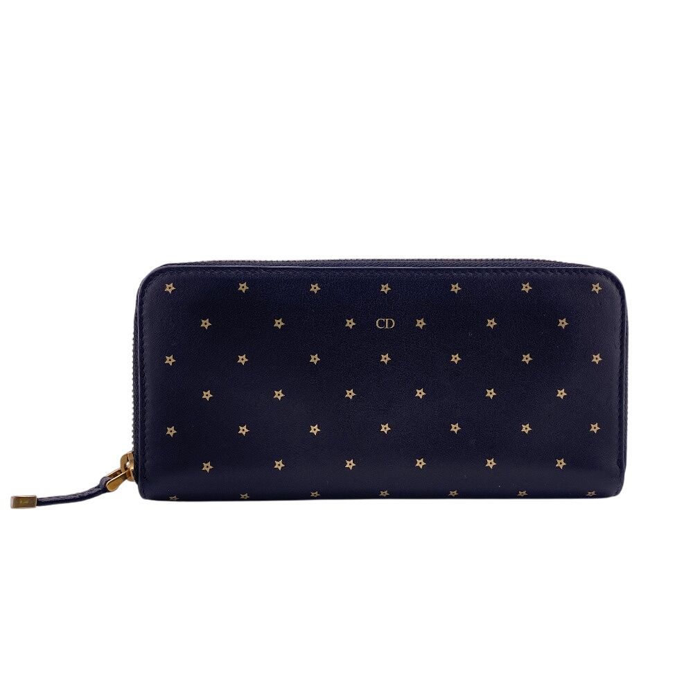 Dior Stars Collection Zip Around Wallet Card Holder Coin Purse Black