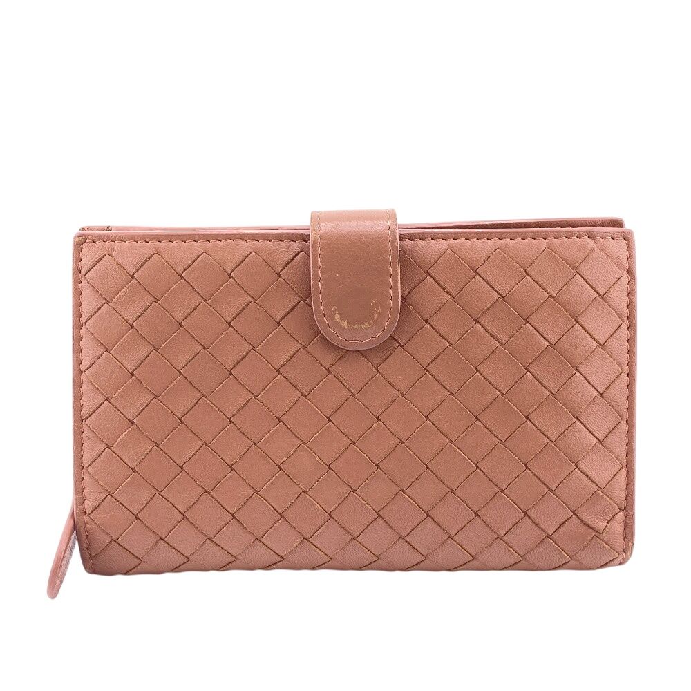 Bottega Veneta Zip Around Intrecciato Bifold Wallet Coin Purse Bill Pink