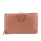 Bottega Veneta Zip Around Intrecciato Bifold Wallet Coin Purse Bill Pink