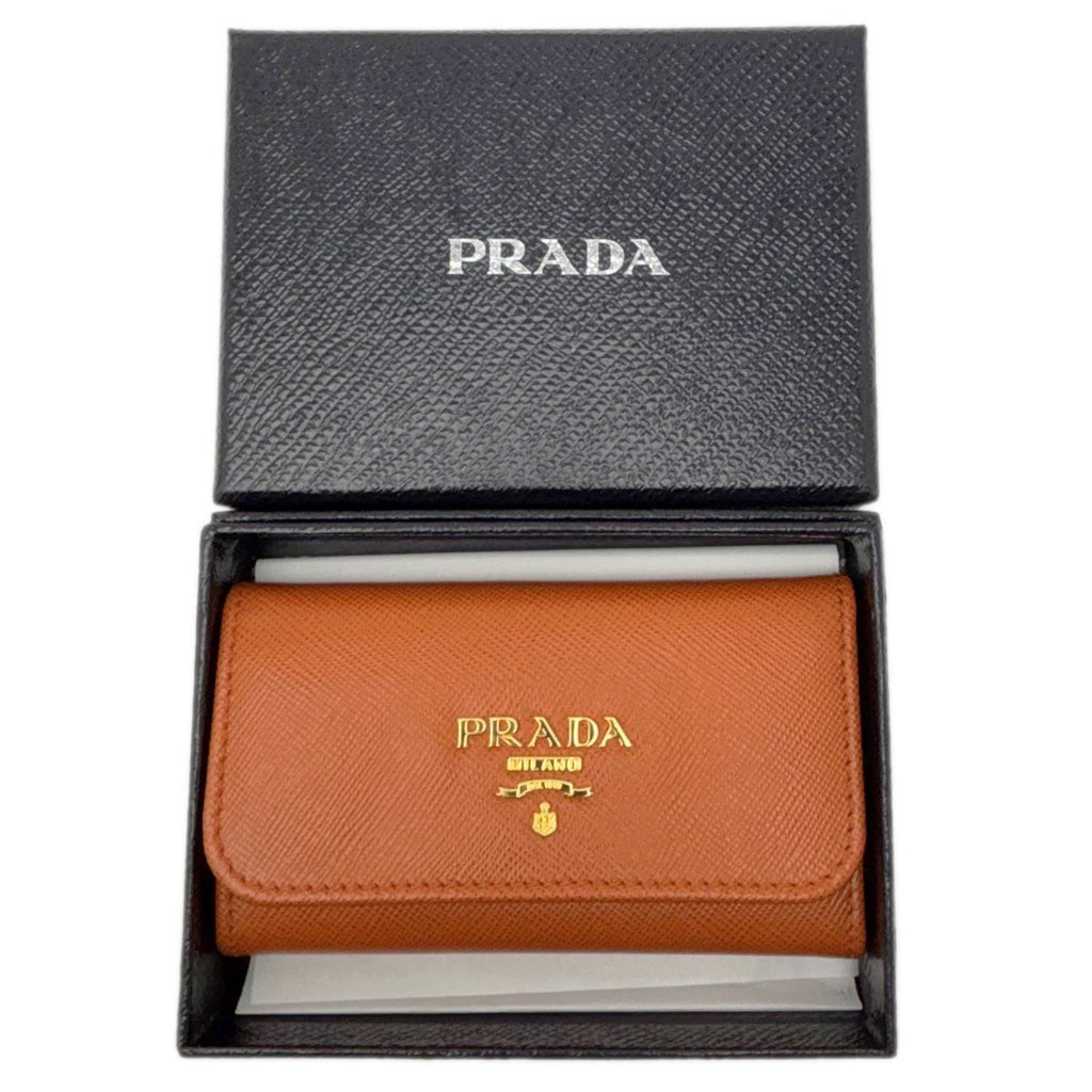 Prada Key Case Saffiano Leather Papaya Orange Gold / Key Holder