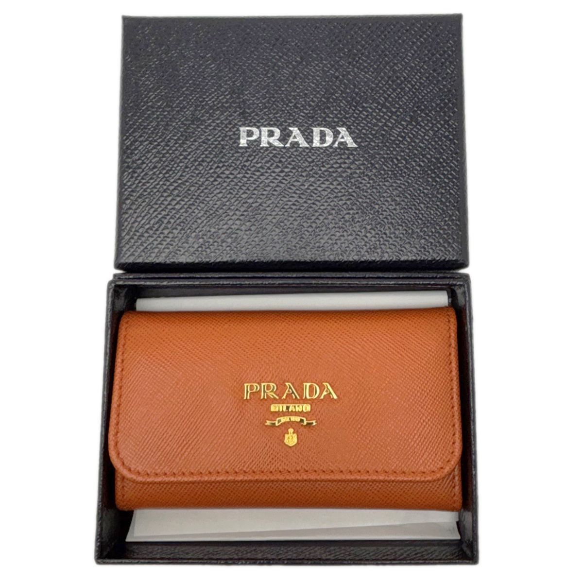 Prada Key Case Saffiano Leather Papaya Orange Gold / Key Holder