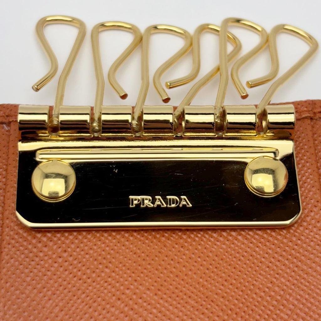 Prada Key Case Saffiano Leather Papaya Orange Gold / Key Holder — view 8