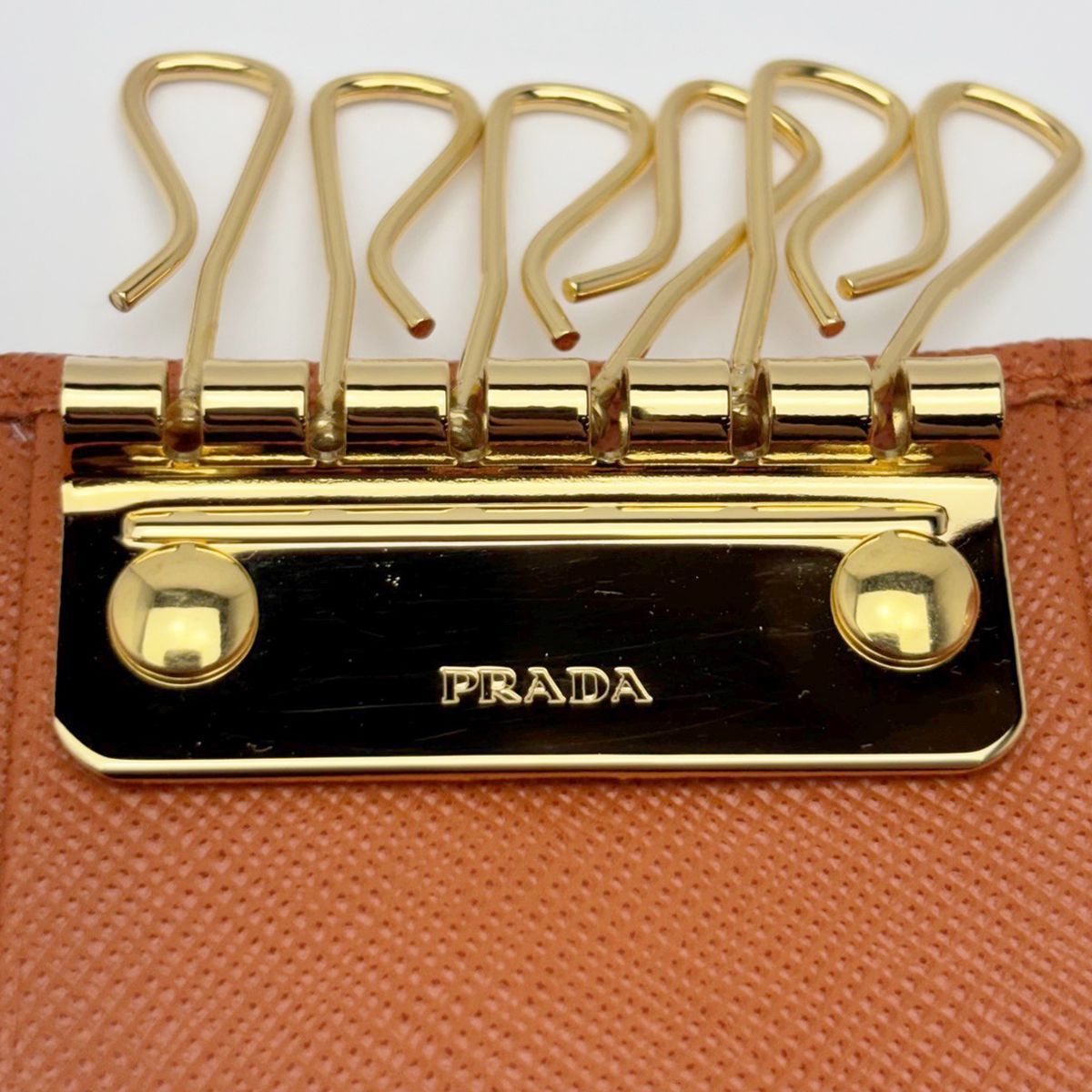 Prada Key Case Saffiano Leather Papaya Orange Gold / Key Holder — view 8
