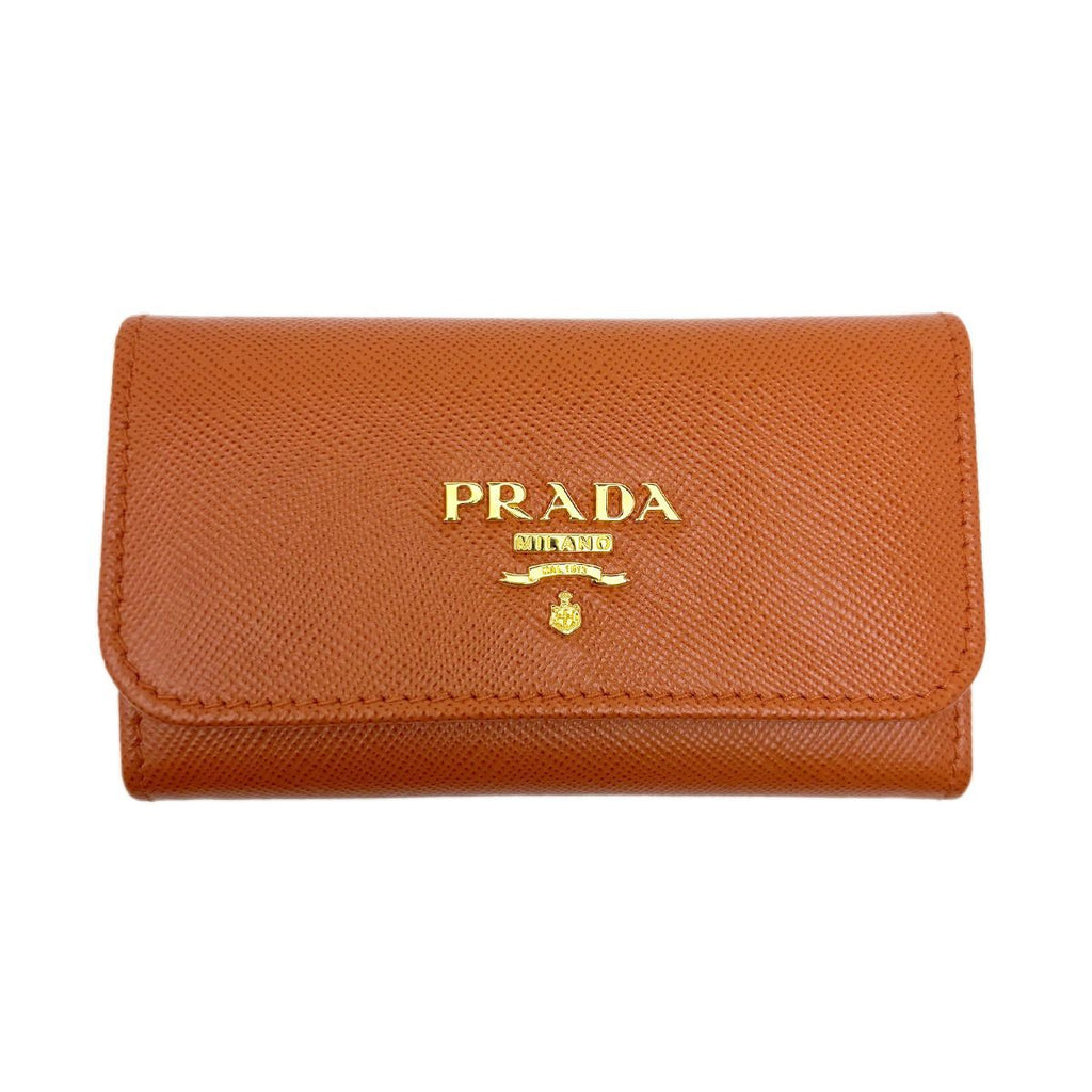 Prada Key Case Saffiano Leather Papaya Orange Gold / Key Holder — view 2