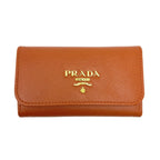 Prada Key Case Saffiano Leather Papaya Orange Gold / Key Holder — view 2