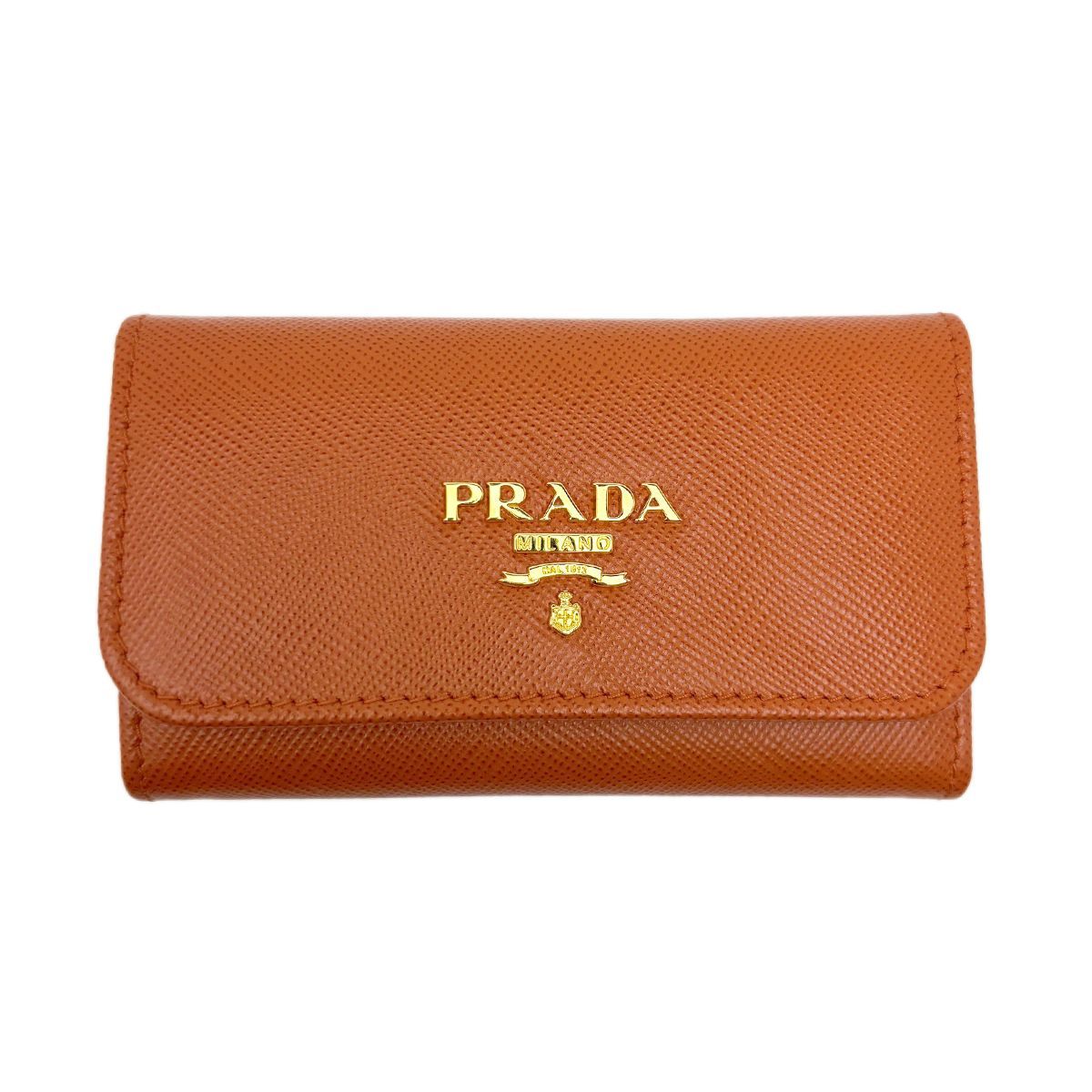 Prada Key Case Saffiano Leather Papaya Orange Gold / Key Holder — view 2