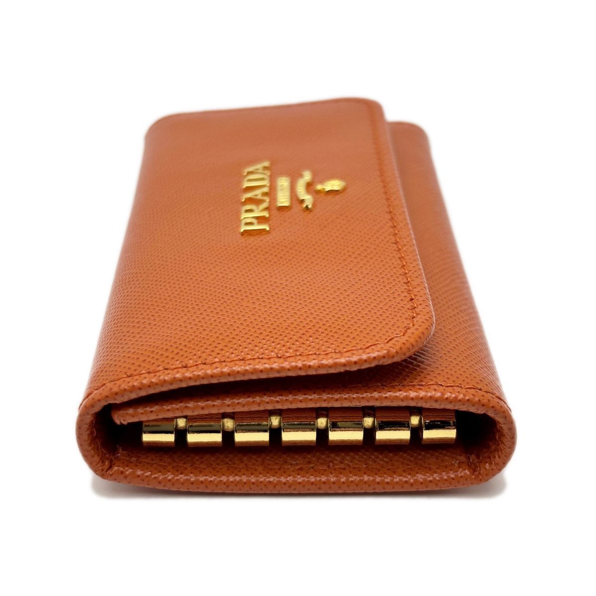 Prada Key Case Saffiano Leather Papaya Orange Gold / Key Holder — view 6