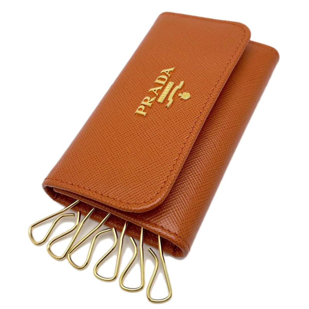 Prada Key Case Saffiano Leather Papaya Orange Gold / Key Holder — view 4