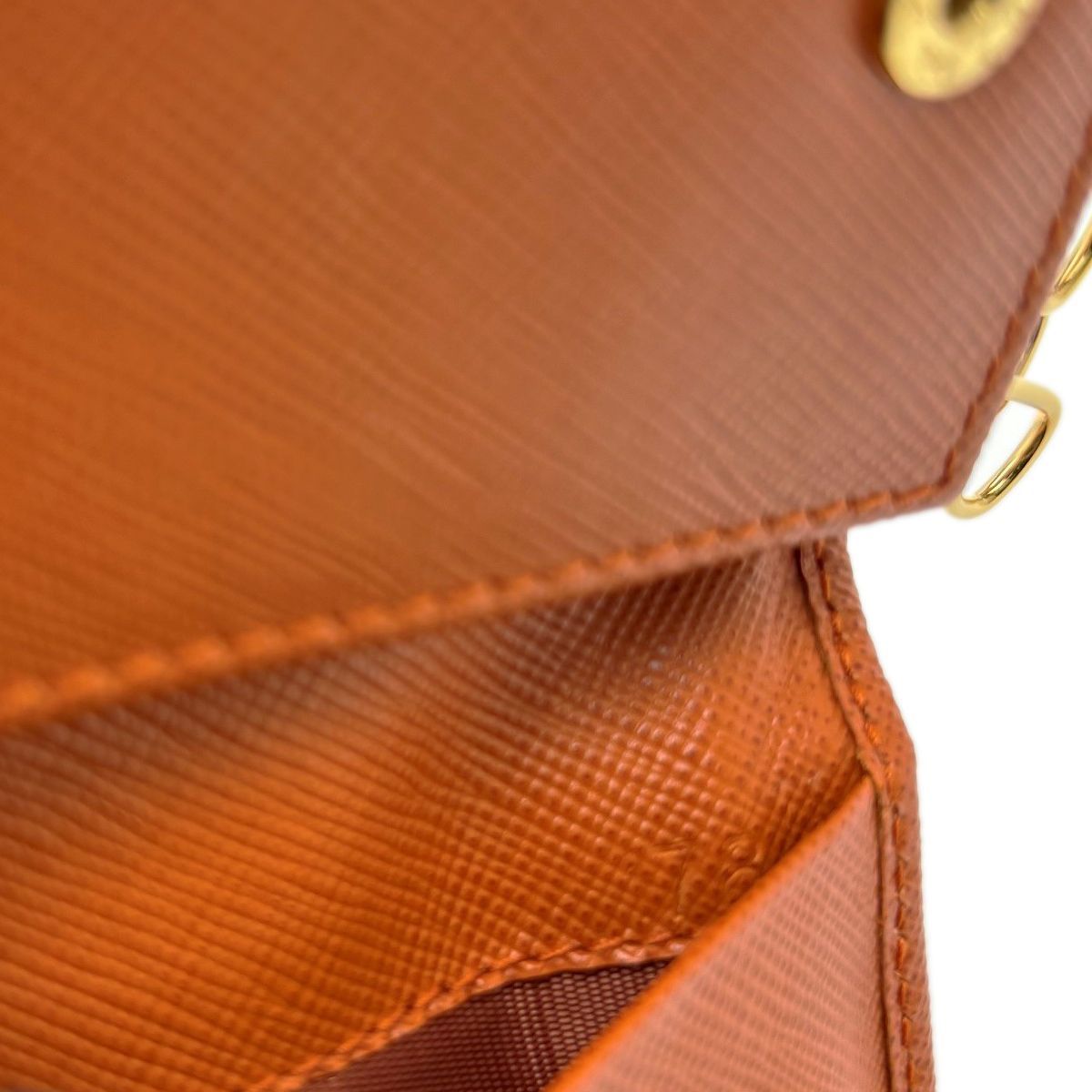 Prada Key Case Saffiano Leather Papaya Orange Gold / Key Holder — view 9