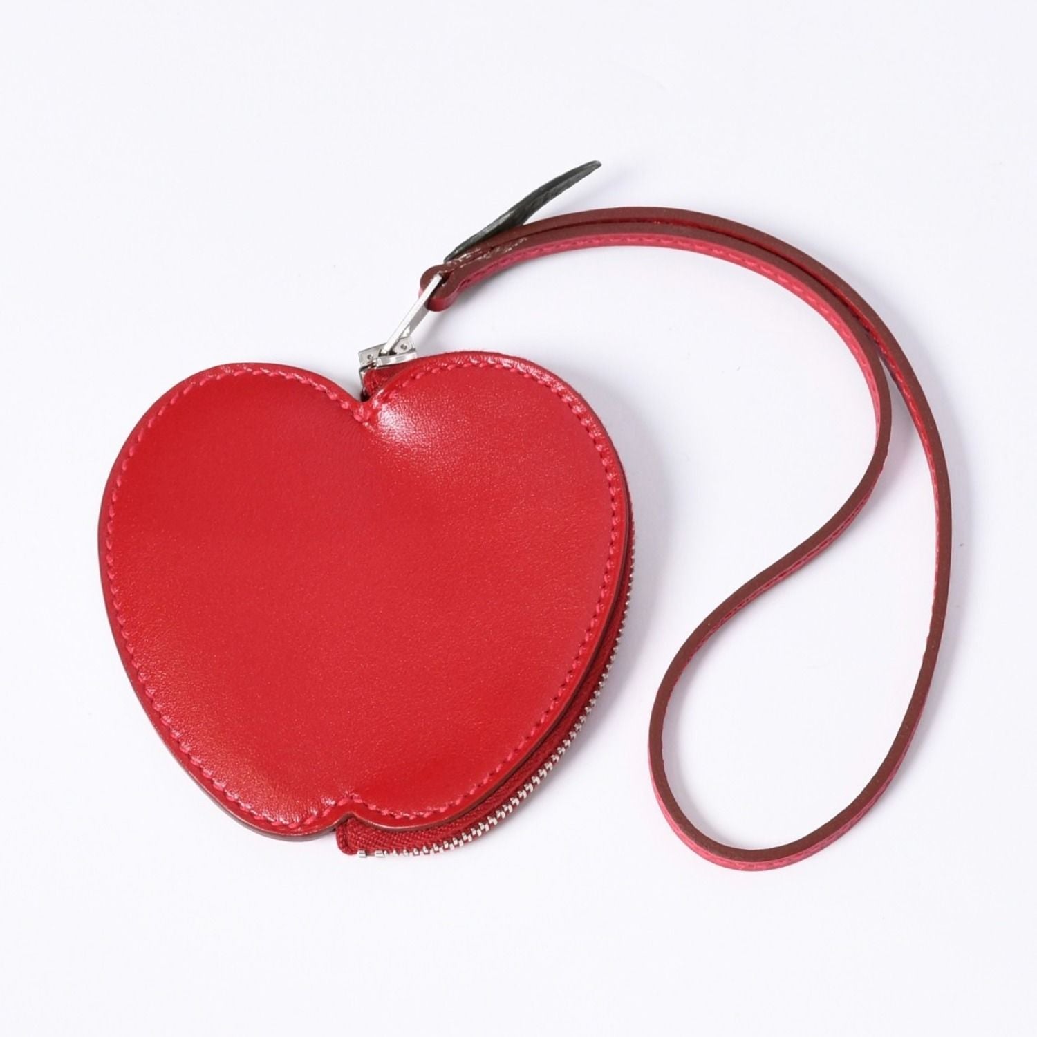 Hermes Apple Charm Coin Purse Tutti Frutti Porte Monnaie Red Silver