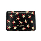 Saint Laurent Paris Trifold Wallet Tiny Black White Red Star Pattern Leather