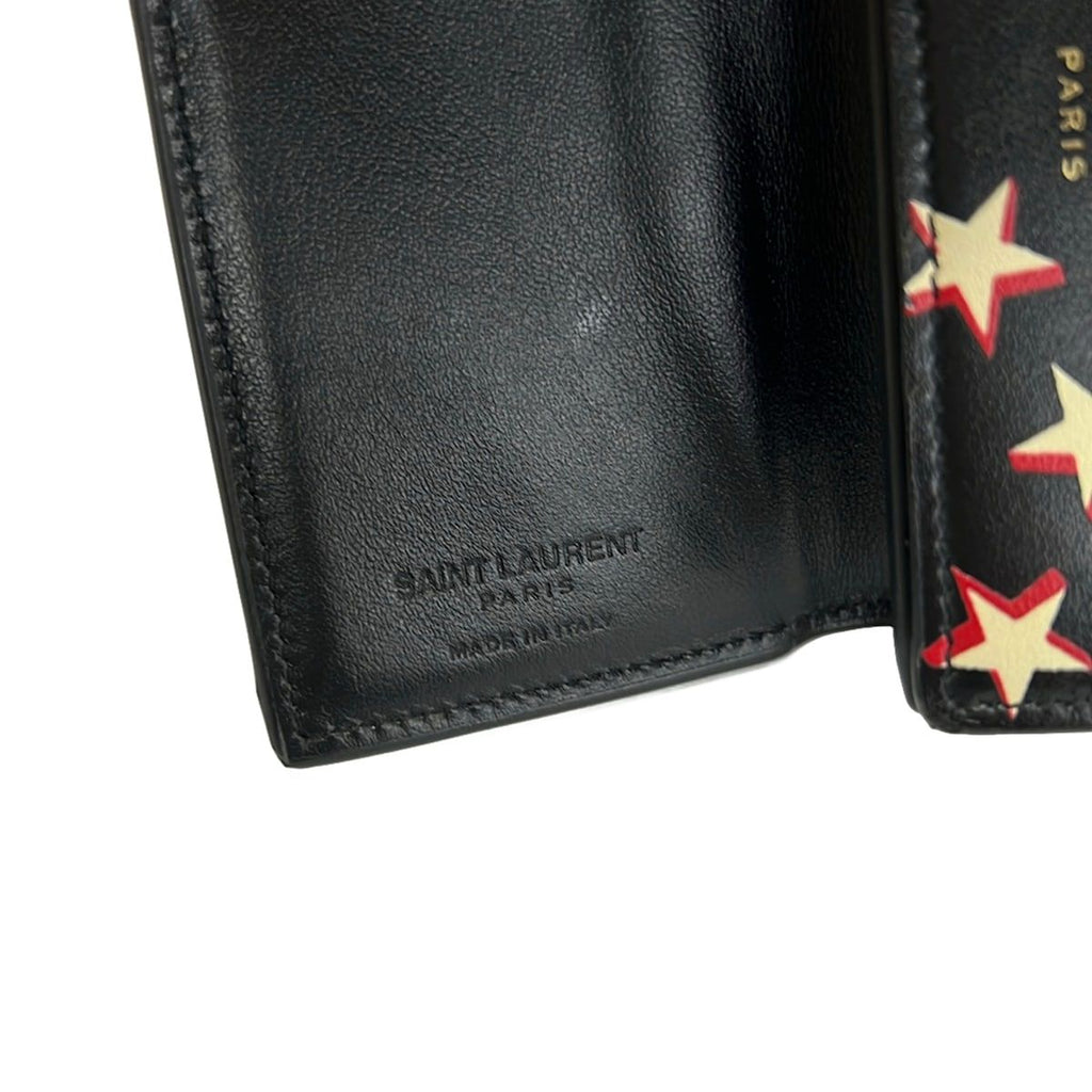 Saint Laurent Paris Trifold Wallet Tiny Black White Red Star Pattern Leather — view 5