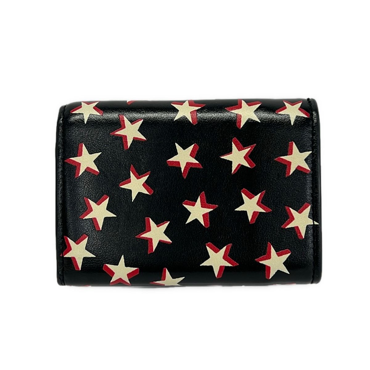 Saint Laurent Paris Trifold Wallet Tiny Black White Red Star Pattern Leather — view 2