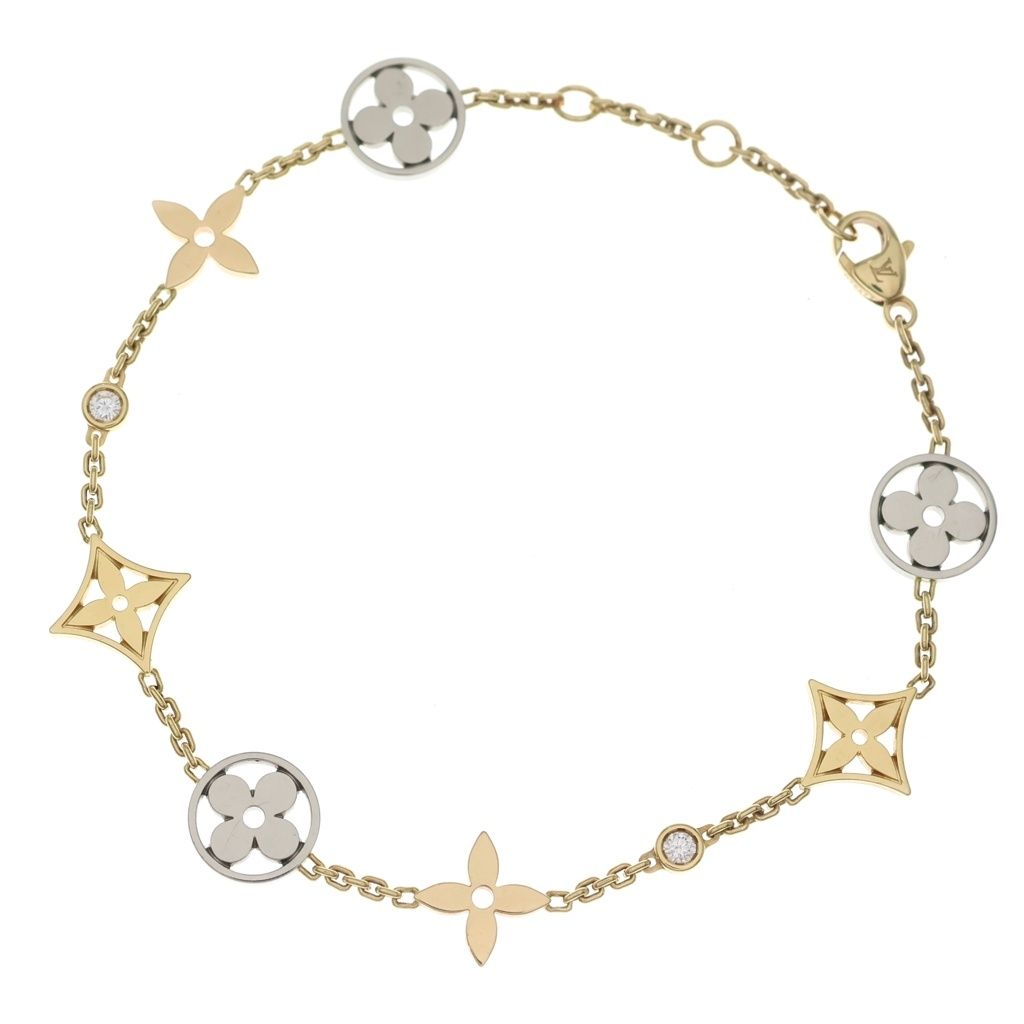 Louis Vuitton Monogram Idylle Bracelet Diamond Gold White Pink 18k Yellow PG WG