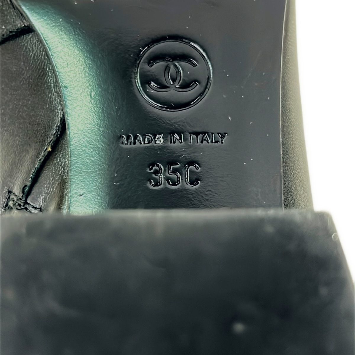 Chanel Short Boots 35 C Black Faux Pearl Leather — view 6