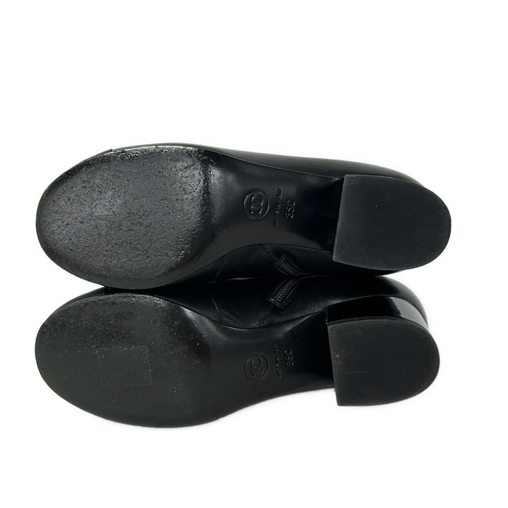 Chanel Short Boots 35 C Black Faux Pearl Leather — view 4