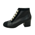 Chanel Short Boots 35 C Black Faux Pearl Leather