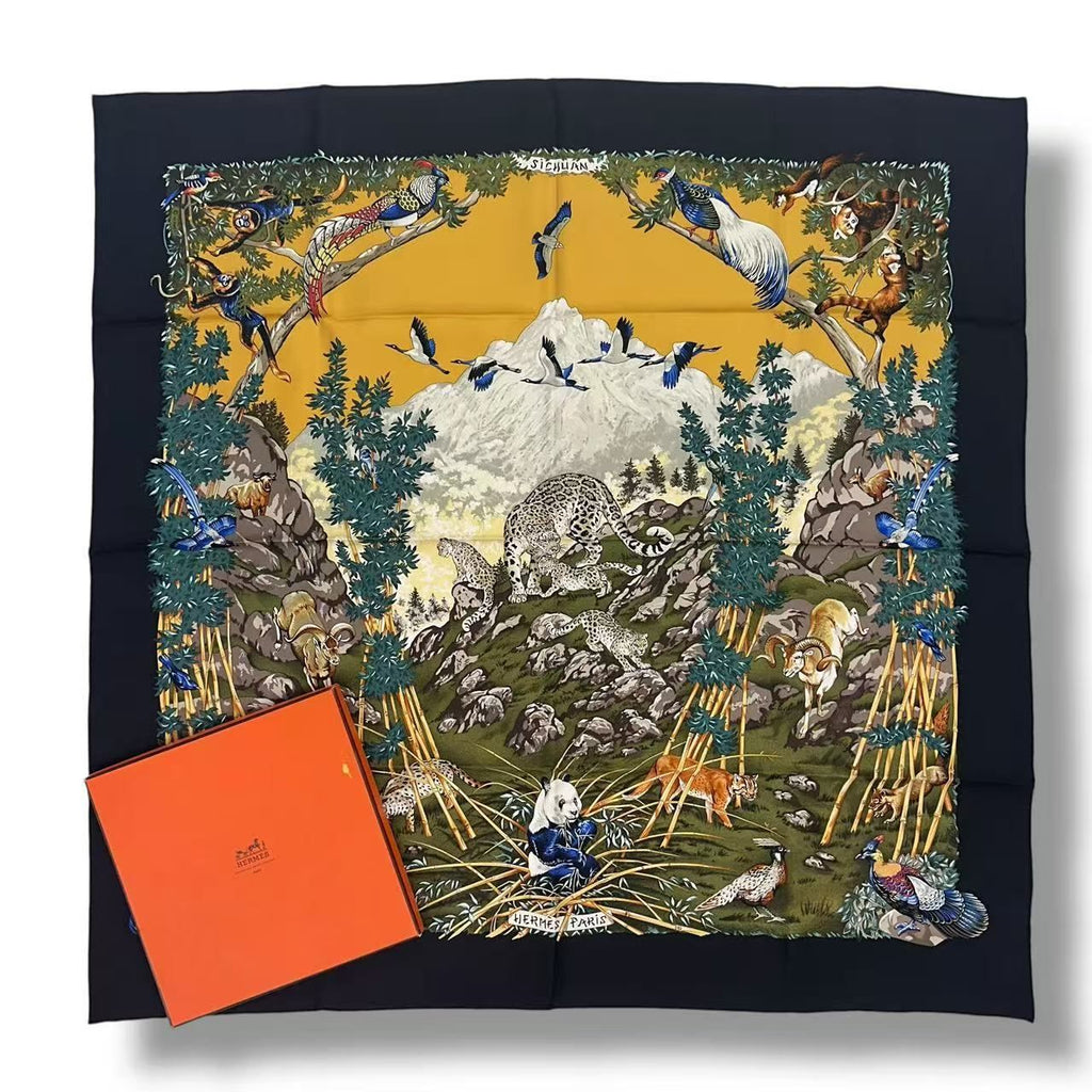 Hermes Carre 90 Scarf Silk Sichuan Panda Multicolor