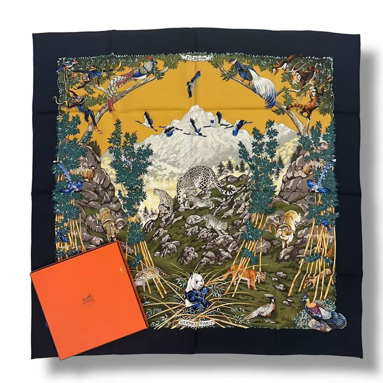 Hermes Carre 90 Scarf Silk Sichuan Panda Multicolor