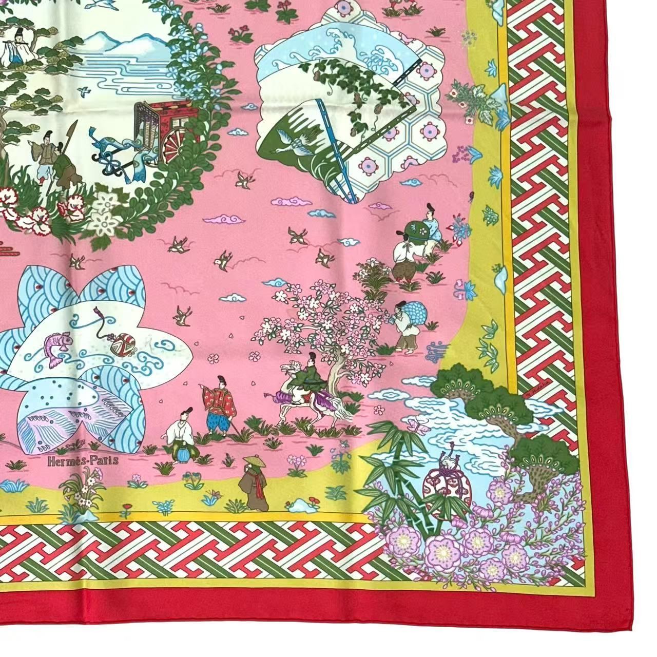 Hermes Carre 90 Scarf Silk Ballade de Heian in the Garden Pink — view 5