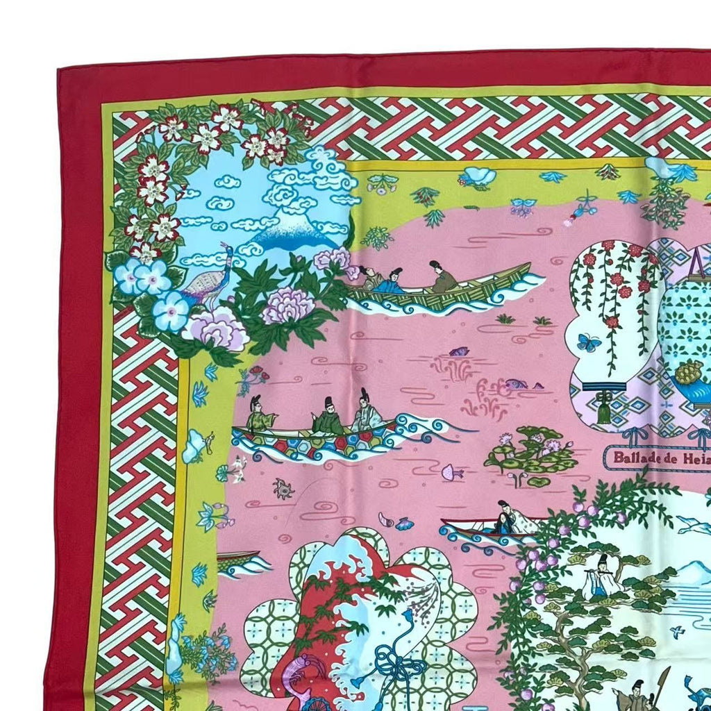 Hermes Carre 90 Scarf Silk Ballade de Heian in the Garden Pink — view 4