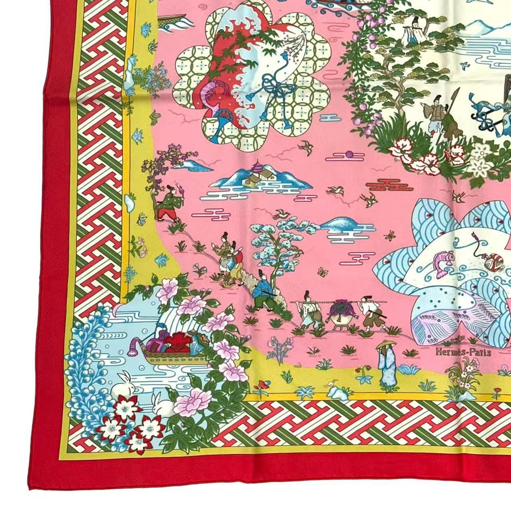 Hermes Carre 90 Scarf Silk Ballade de Heian in the Garden Pink — view 3
