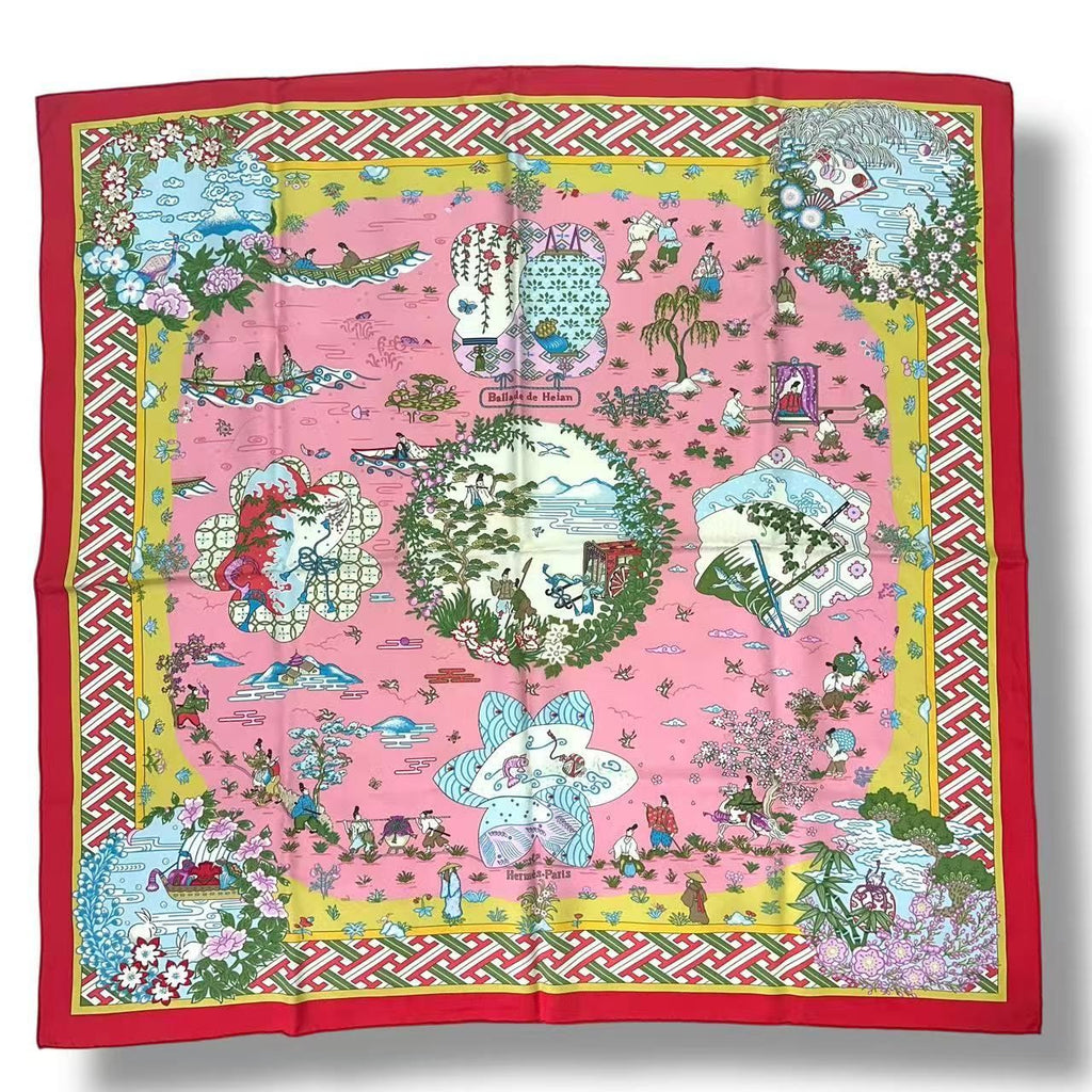 Hermes Carre 90 Scarf Silk Ballade de Heian in the Garden Pink — view 2