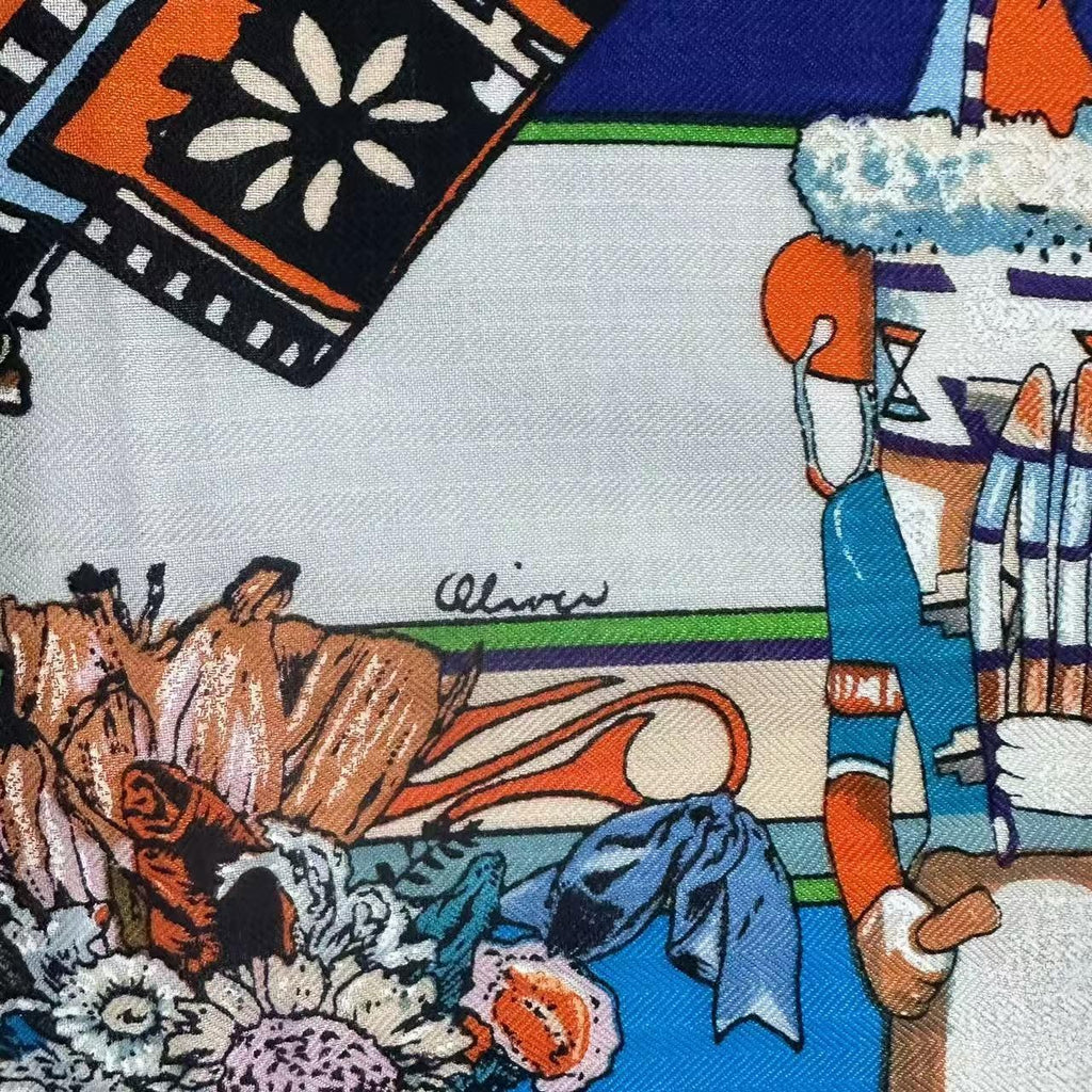 Hermes Carre 140 Large Scarf Cashmere Shawl Silk Kachina Blue — view 9