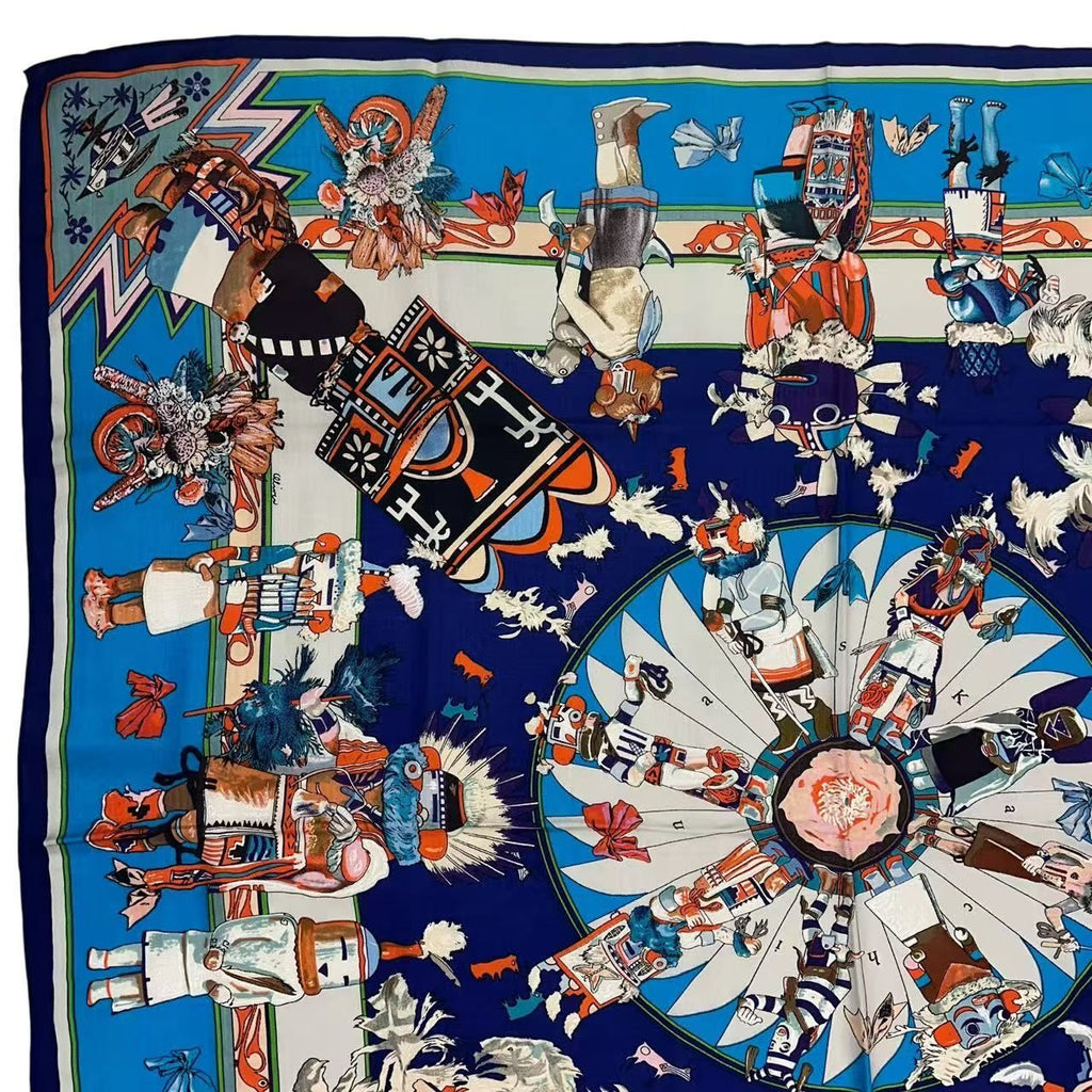 Hermes Carre 140 Large Scarf Cashmere Shawl Silk Kachina Blue — view 4