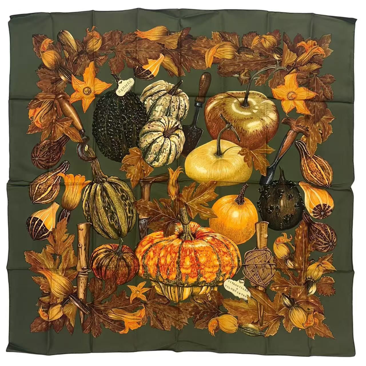Hermes Carre 90 Scarf Silk Citrouilles Et Coloquintes Pumpkin and Colocint — view 2