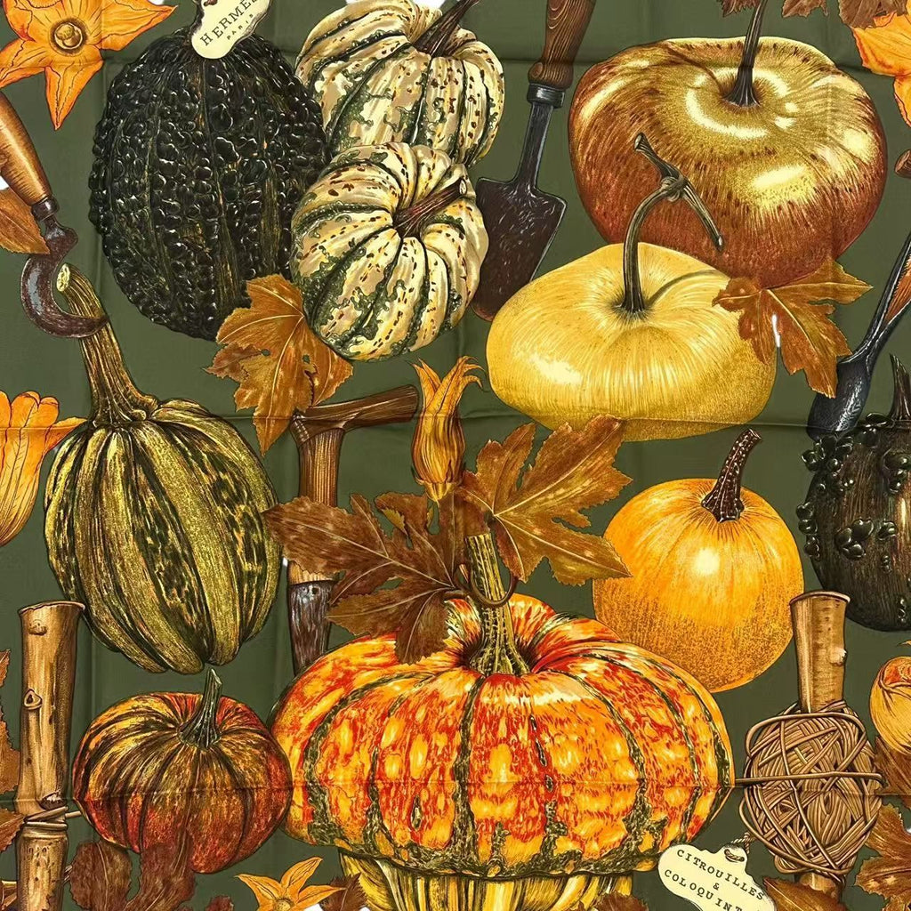 Hermes Carre 90 Scarf Silk Citrouilles Et Coloquintes Pumpkin and Colocint — view 4