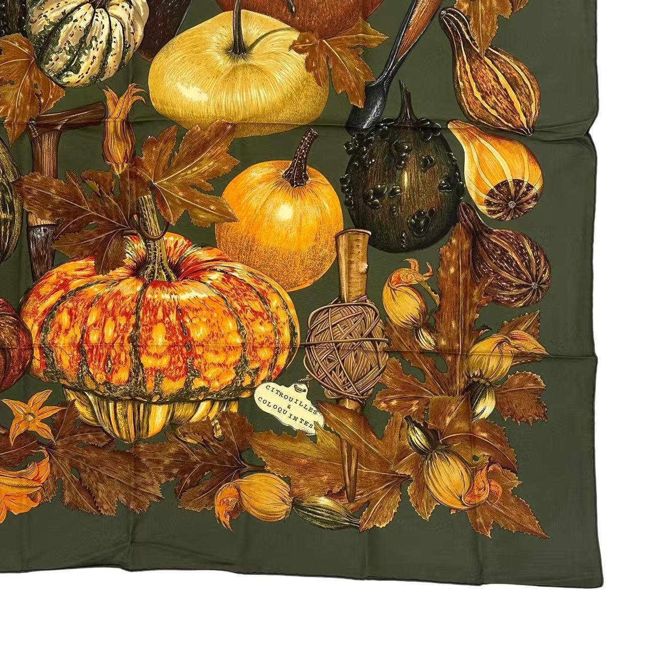 Hermes Carre 90 Scarf Silk Citrouilles Et Coloquintes Pumpkin and Colocint — view 7