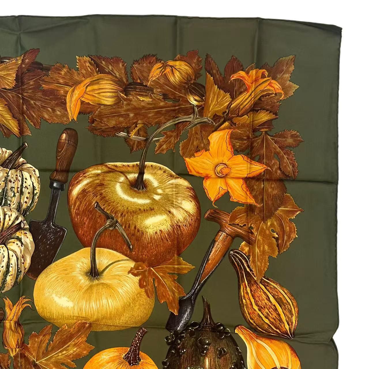 Hermes Carre 90 Scarf Silk Citrouilles Et Coloquintes Pumpkin and Colocint — view 8