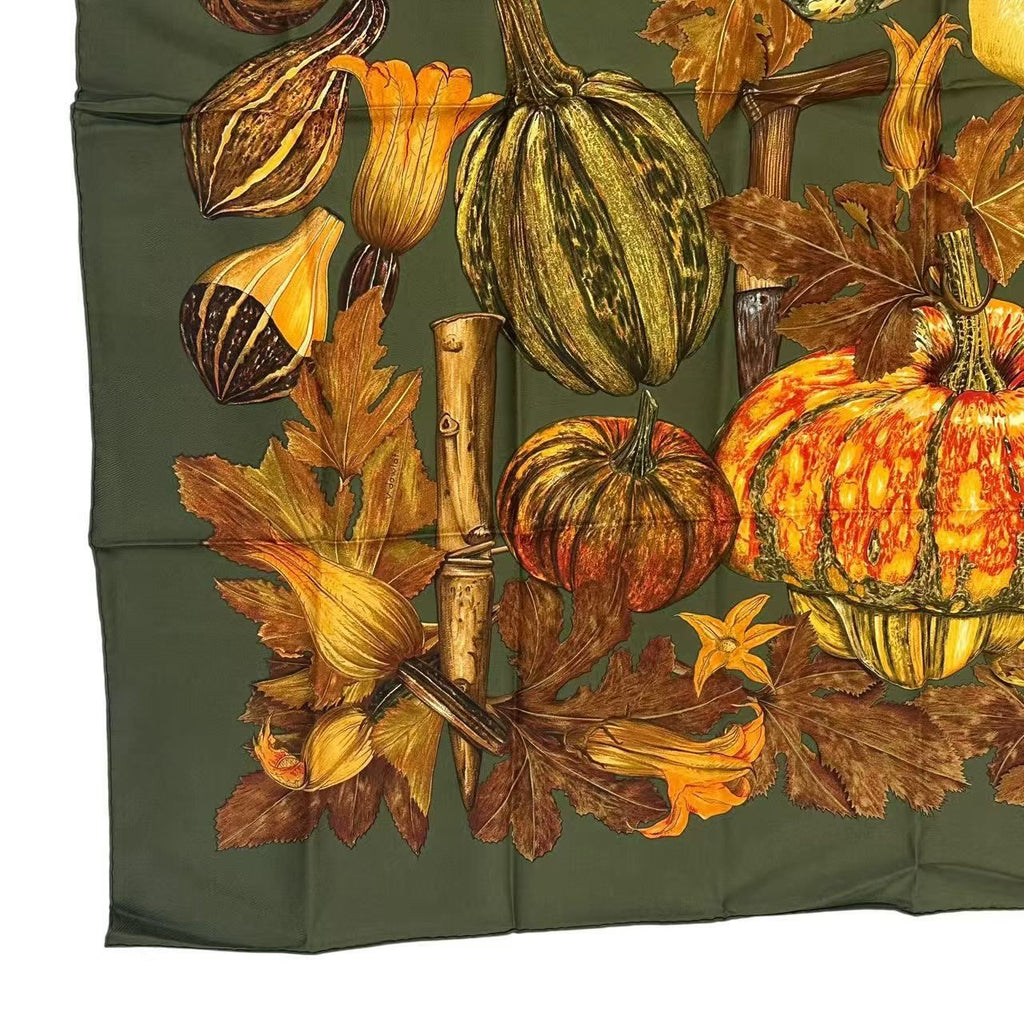 Hermes Carre 90 Scarf Silk Citrouilles Et Coloquintes Pumpkin and Colocint — view 3