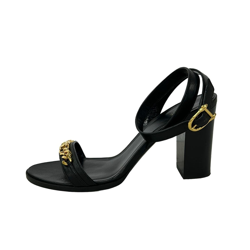Celine Sandals 37 Black Gold Chain Leather