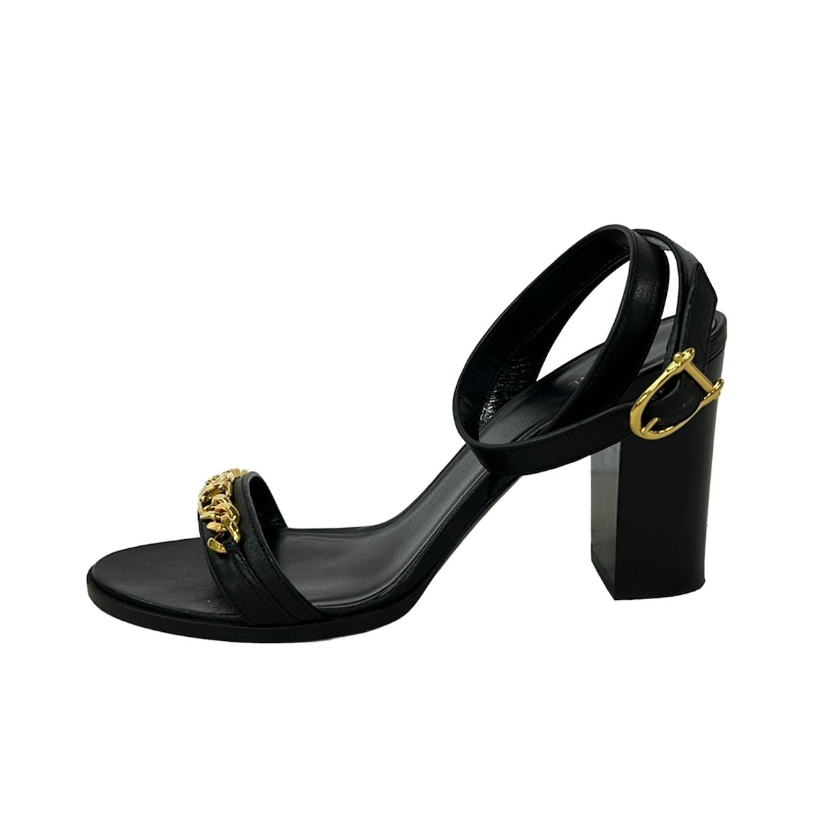 Celine Sandals 37 Black Gold Chain Leather
