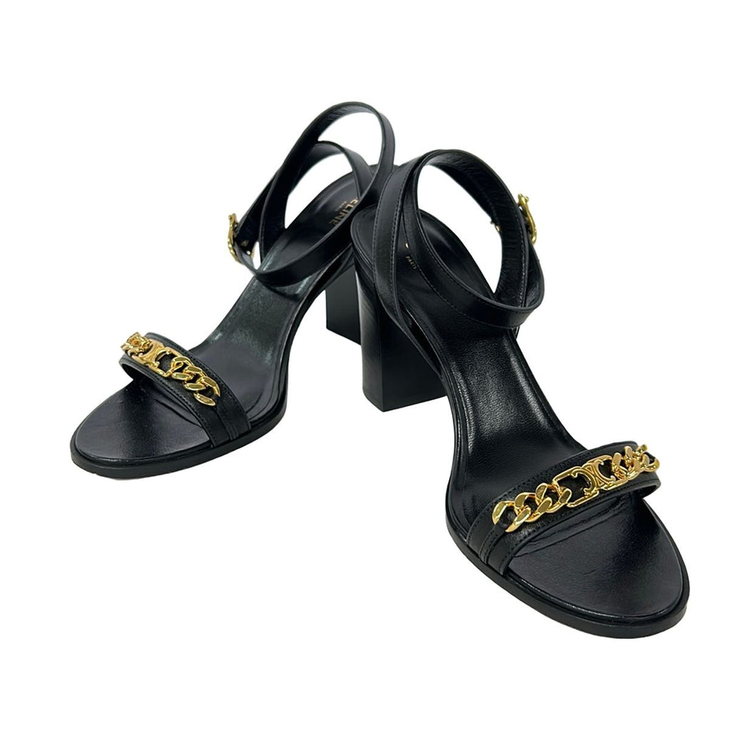 Celine Sandals 37 Black Gold Chain Leather — view 2