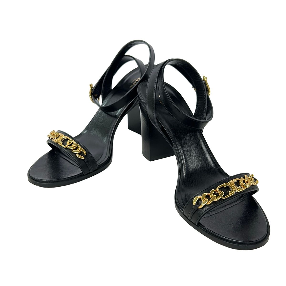 Celine Sandals 37 Black Gold Chain Leather — view 2