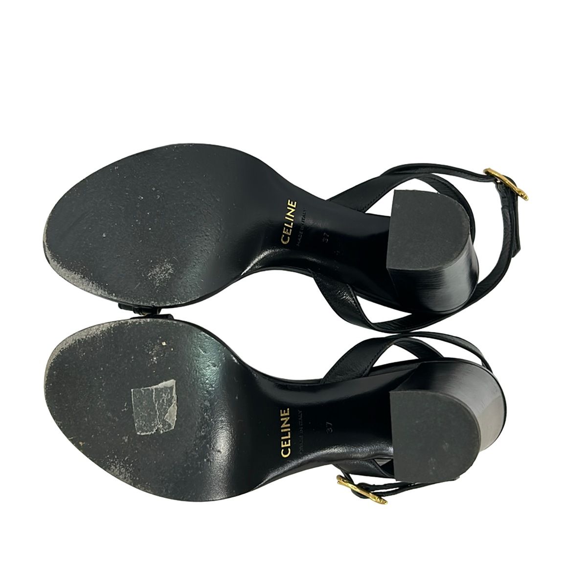 Celine Sandals 37 Black Gold Chain Leather — view 4