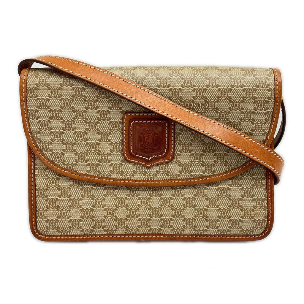 Celine Shoulder Bag Macadam Print Triomphe Brown