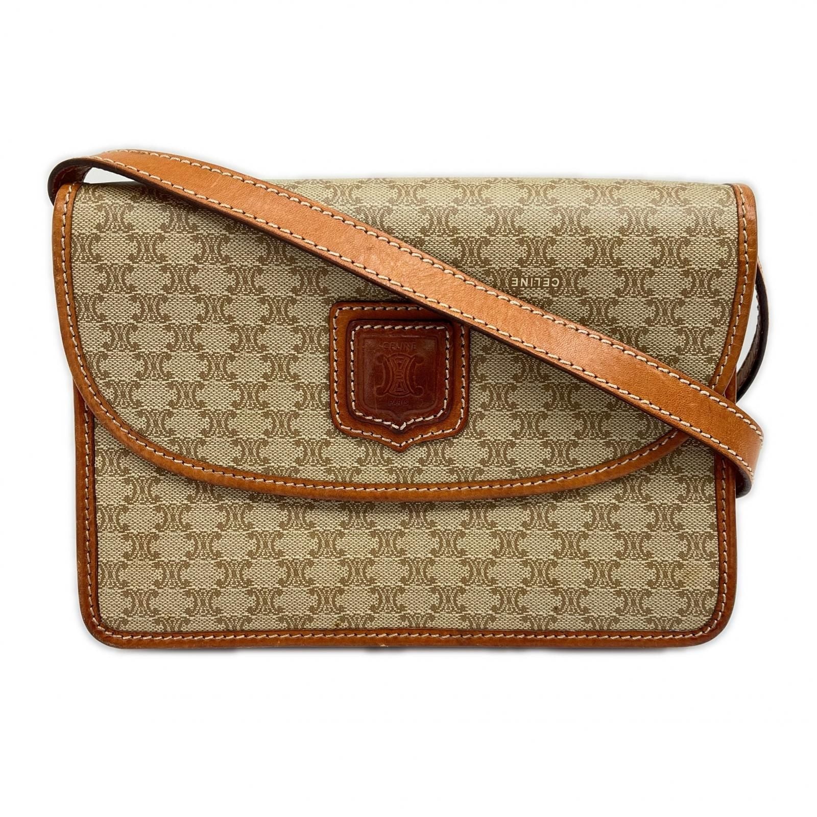 Celine Shoulder Bag Macadam Print Triomphe Brown