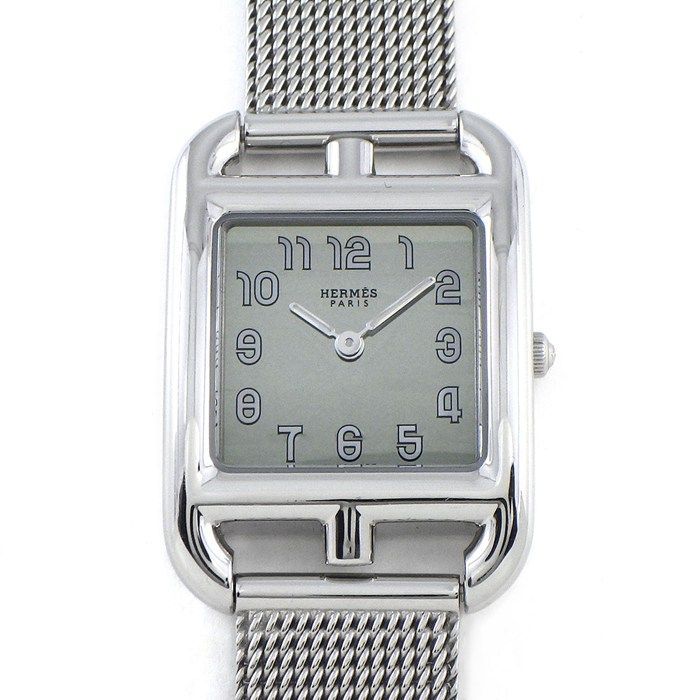 Hermes Watch Capecod Square Silver Mirror Dial Mesh SS Quartz Analog