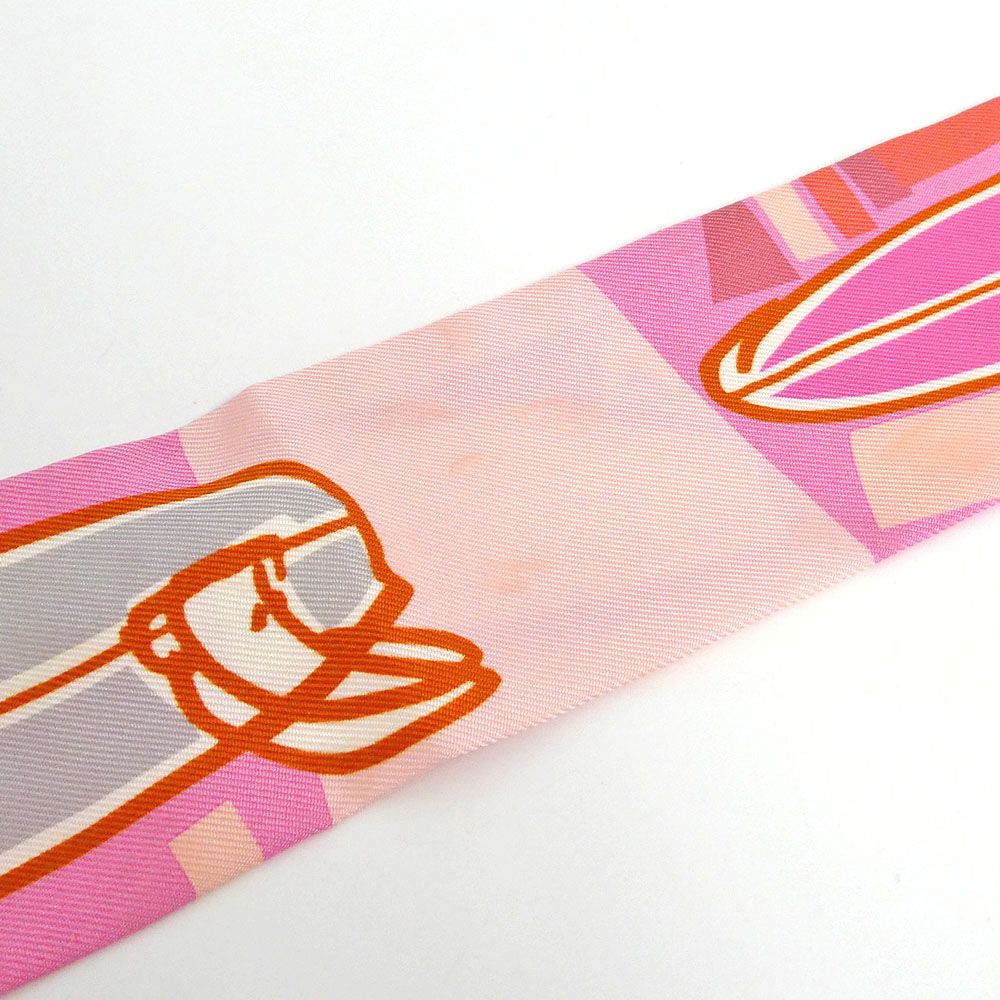 Hermes Tsuiri Pink Sea Surf and Fun Silk 100% Surfboard Pattern Scarf — view 6
