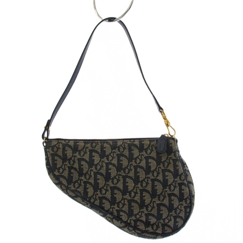 Dior Saddle Bag Trotter All Over Pattern Leather Canvas Navy
