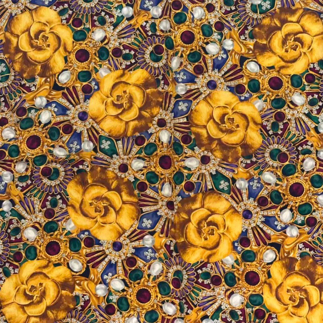 Chanel Scarf Silk Gripoix Gemstone Floral Black Gold — view 6