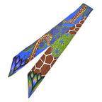 Hermes Twilly the Three Graces Mikami Silk 100% Blue Giraffe Pattern